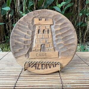 Vintage Valdivia Chile Small Carved Wood‎ Souvenir Plate Wall Hanging